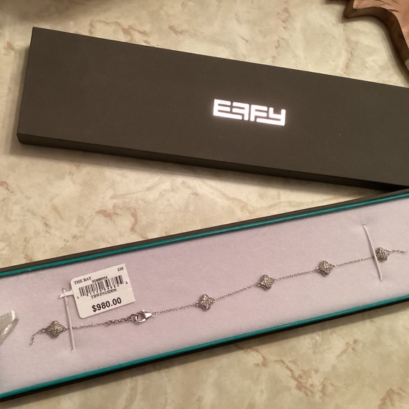 Effy diamond and Sterling Silver Clover motif bracelet - 7.5 inches - flaw - Picture 1 of 14